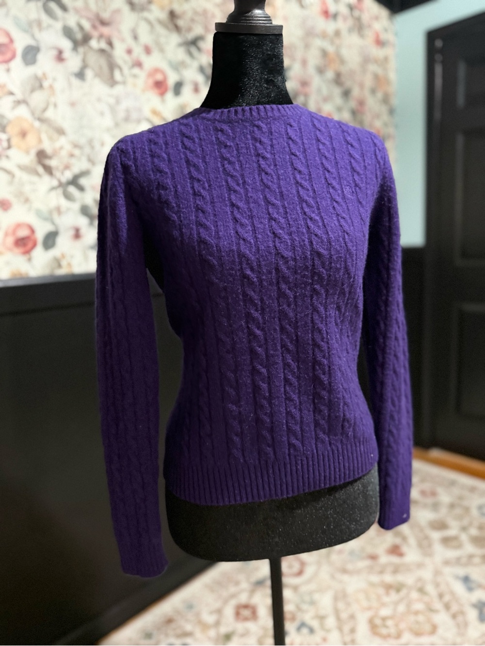 Ralph Lauren Deep Purple Cable-Knit Crewneck Sweater